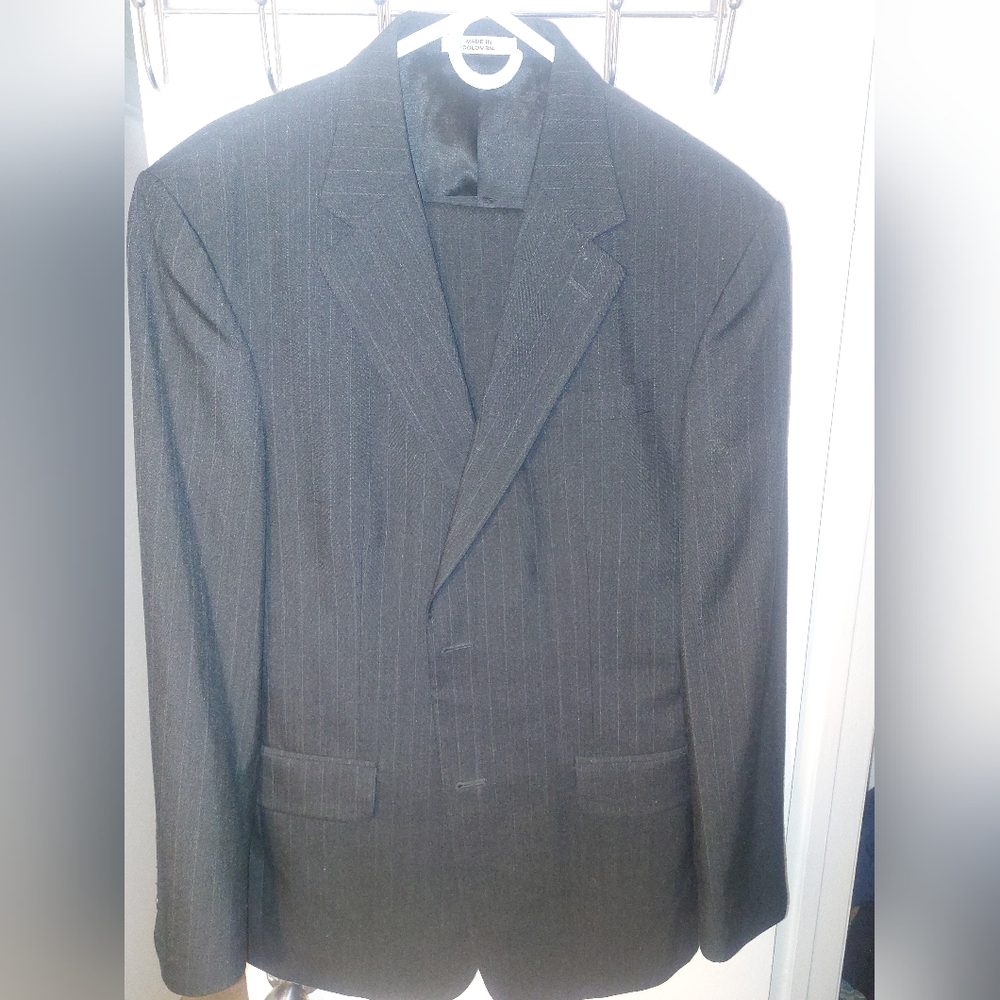 Charcoal gray pinstripe  David Taylor suit 42L, pants 32W 32L